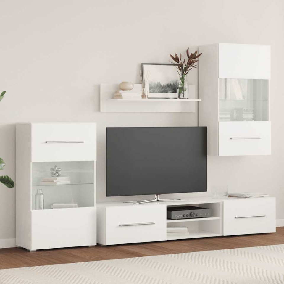 Unități TV de 5 piese cu iluminare LED lemn prelucrat alb mat - 2 | YEO