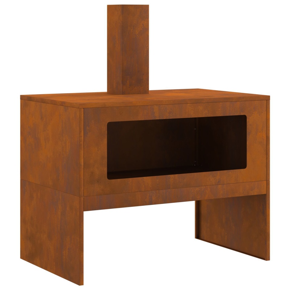 Vatră de foc cu horn, 80x50x96 cm, oțel corten - 1 | YEO