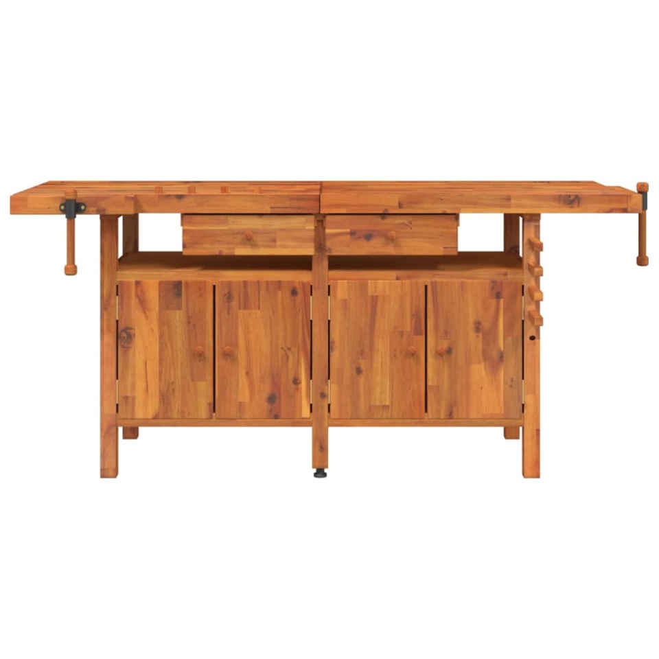 Banc de lucru cu sertare și menghine, 192x62x83 cm, lemn acacia - 2 | YEO
