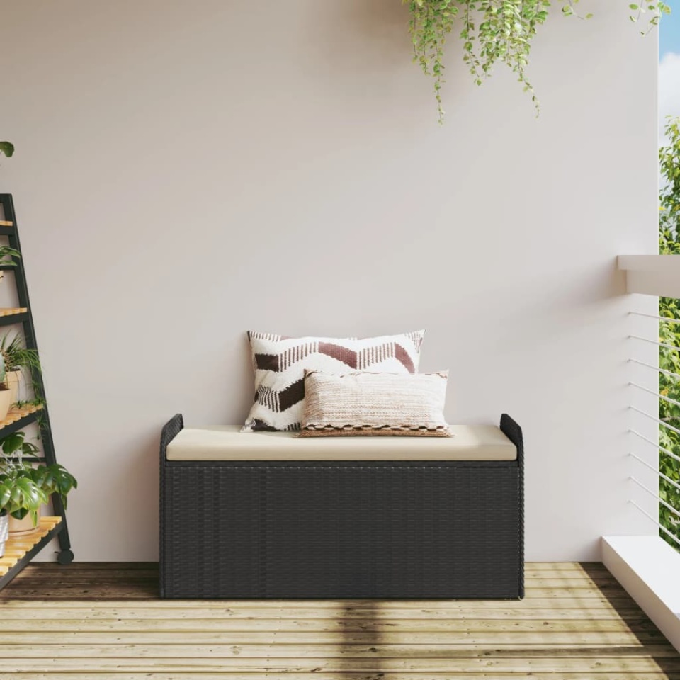 Bancă de depozitare cu pernă, negru, 115x51x52 cm, poliratan - 2 | YEO