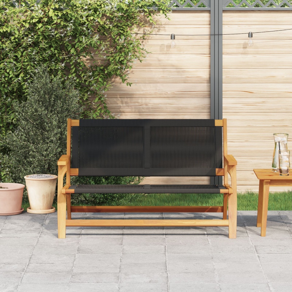 bancă de grădină Neagră 76x122x73 cm Lemn masiv de acacia - 2 | YEO