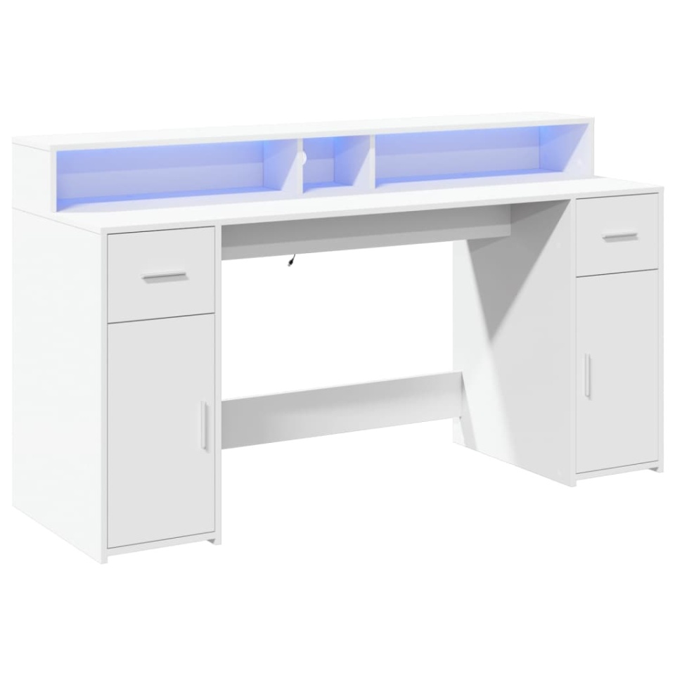 Birou cu lumini LED, alb, 160x55x91 cm, lemn prelucrat - 2 | YEO