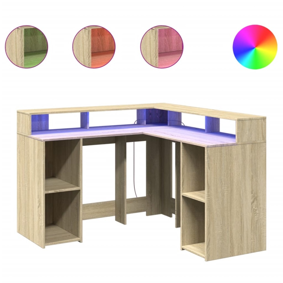 Birou cu lumini LED stejar sonoma 130x130x91 cm, lemn prelucrat - 1 | YEO