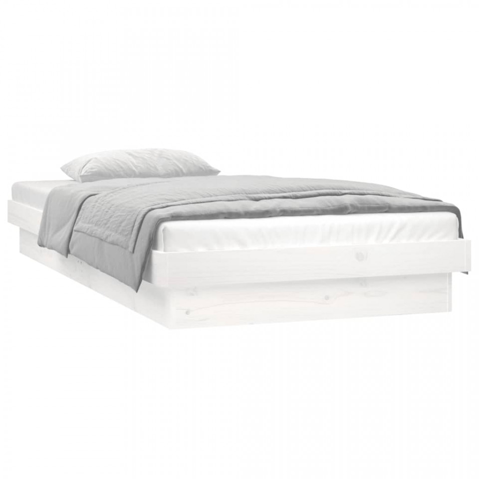Cadru de pat cu LED, alb, 90x200 cm, lemn masiv - 1 | YEO
