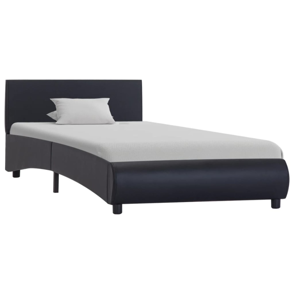 Cadru de pat cu LED, negru, 90 x 200 cm, piele ecologică - 1 | YEO
