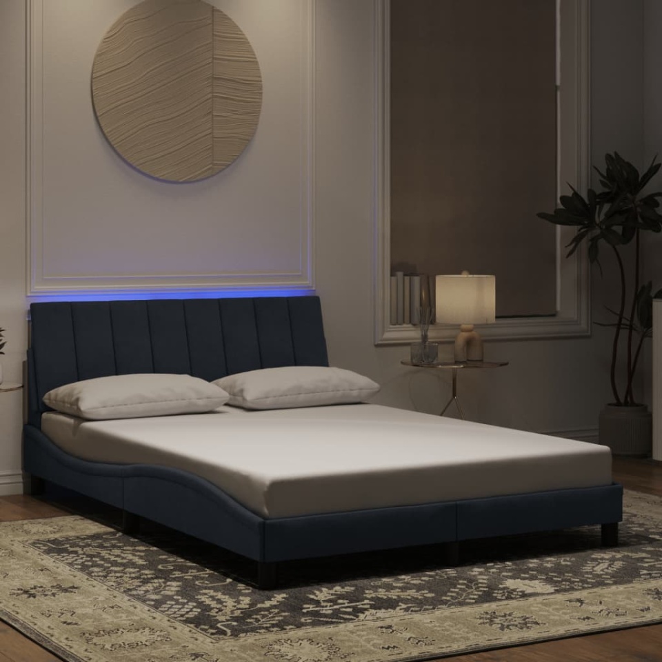 Cadru de pat cu lumini LED, gri închis, 140x200 cm, catifea