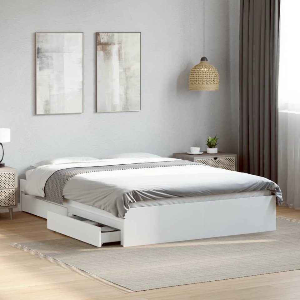 Cadru de pat cu sertare, alb, 120x200 cm, lemn prelucrat