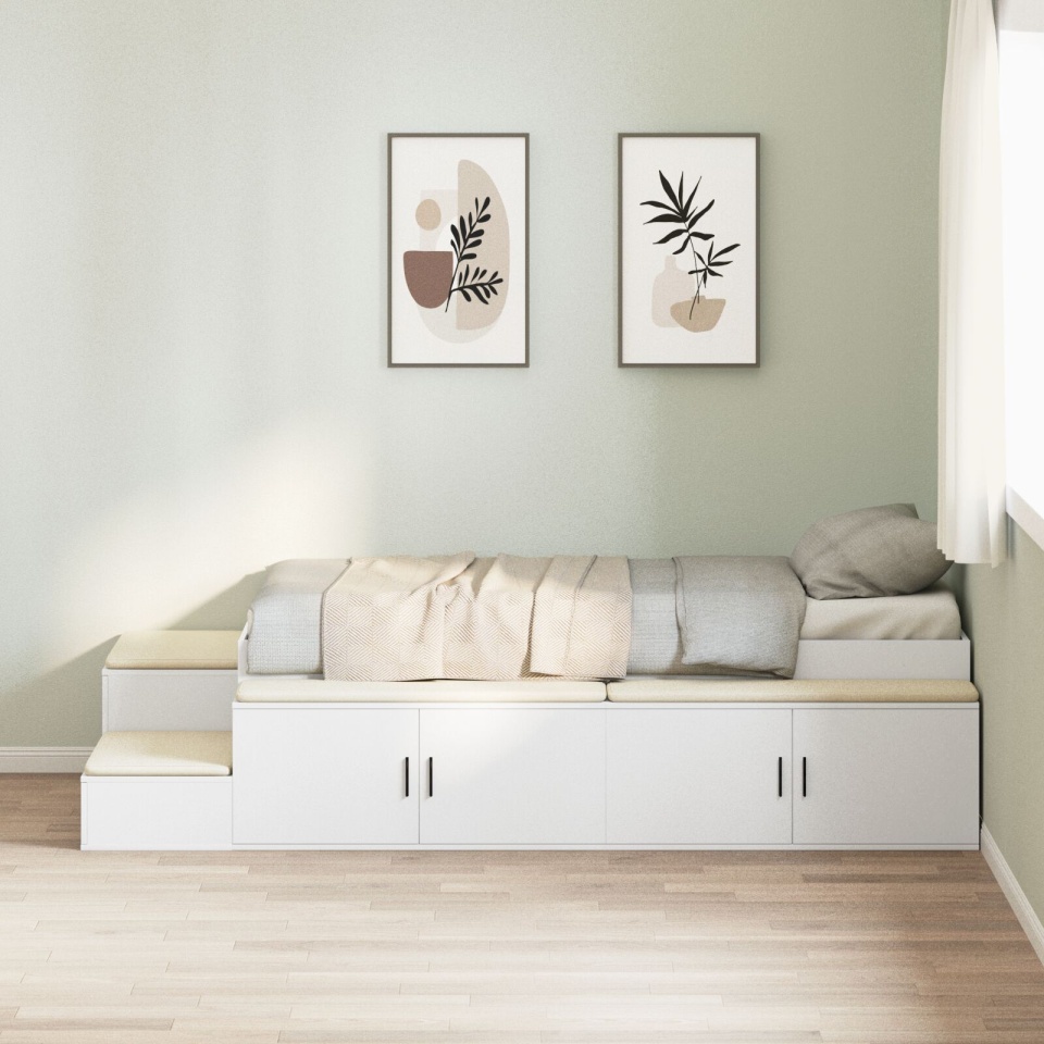 Cadru de pat cu stocare alb 90x200 cm