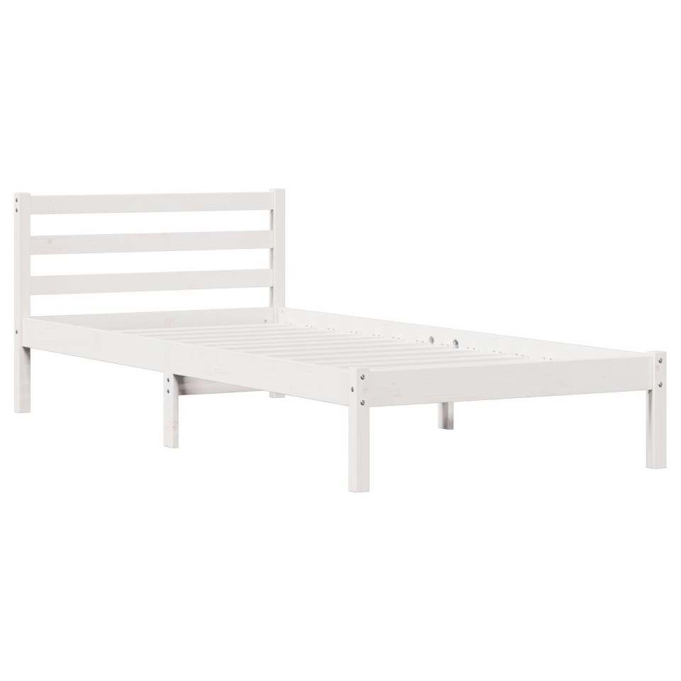 Cadru de pat cu tăblie, alb, 100x220 cm, lemn masiv de pin - 2 | YEO