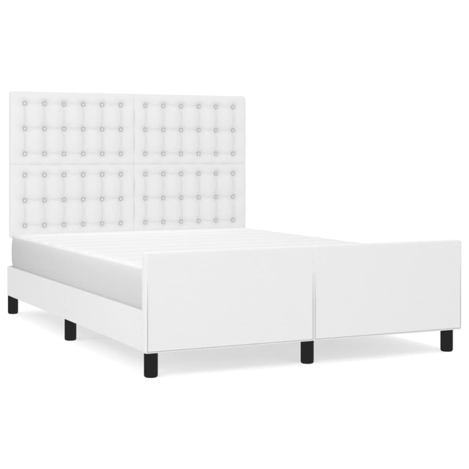 Cadru de pat cu tăblie, alb, 140x190 cm, piele ecologică - 1 | YEO