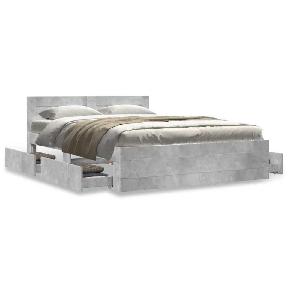 Cadru de pat cu tăblie gri beton 140x200 cm lemn prelucrat - 3 | YEO