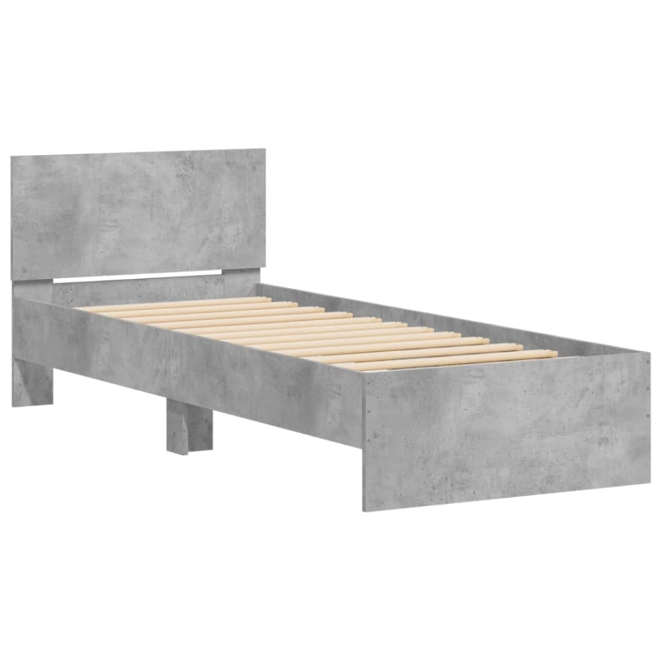 Cadru de pat cu tăblie, gri beton, 90x190 cm, lemn prelucrat - 2 | YEO