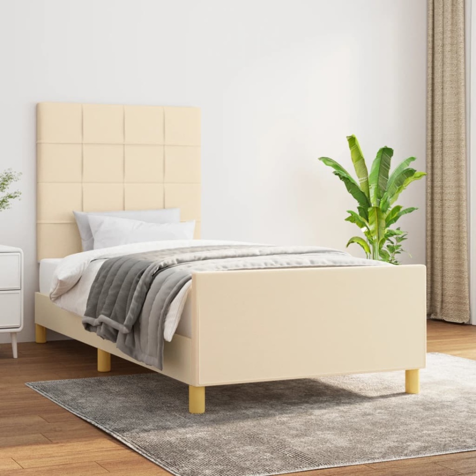 Cadru de pat fără saltea cremă 90x200 cm țesătură