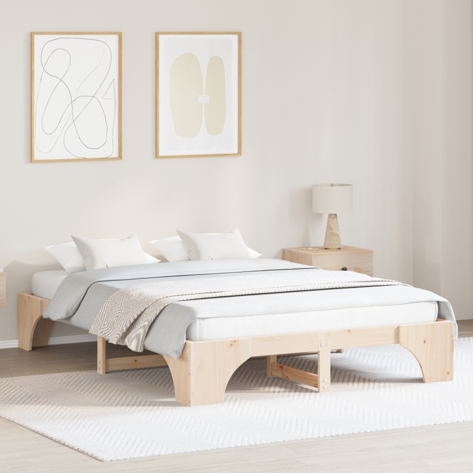 Cadru de pat Natural Lemn masiv de pin 140 x 200 cm Durabil