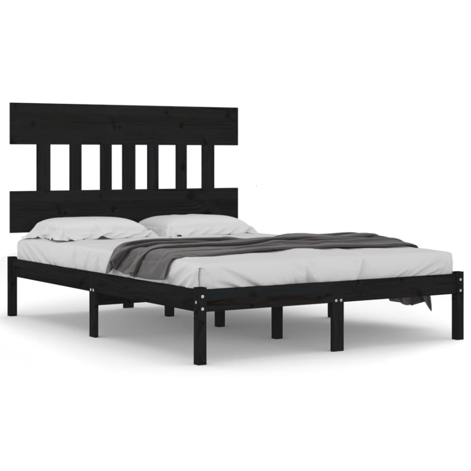 Cadru de pat, negru, 140x190 cm, lemn masiv - 1 | YEO