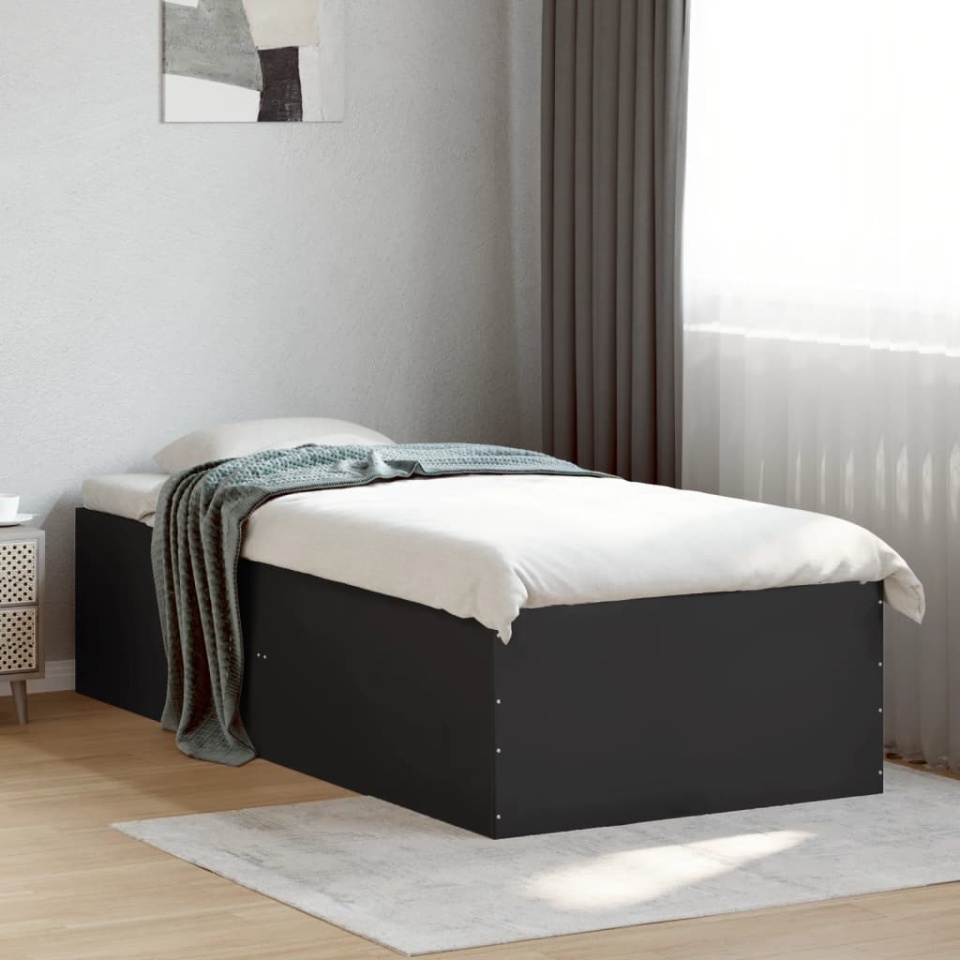 Cadru de pat, negru, 90x200 cm, lemn prelucrat