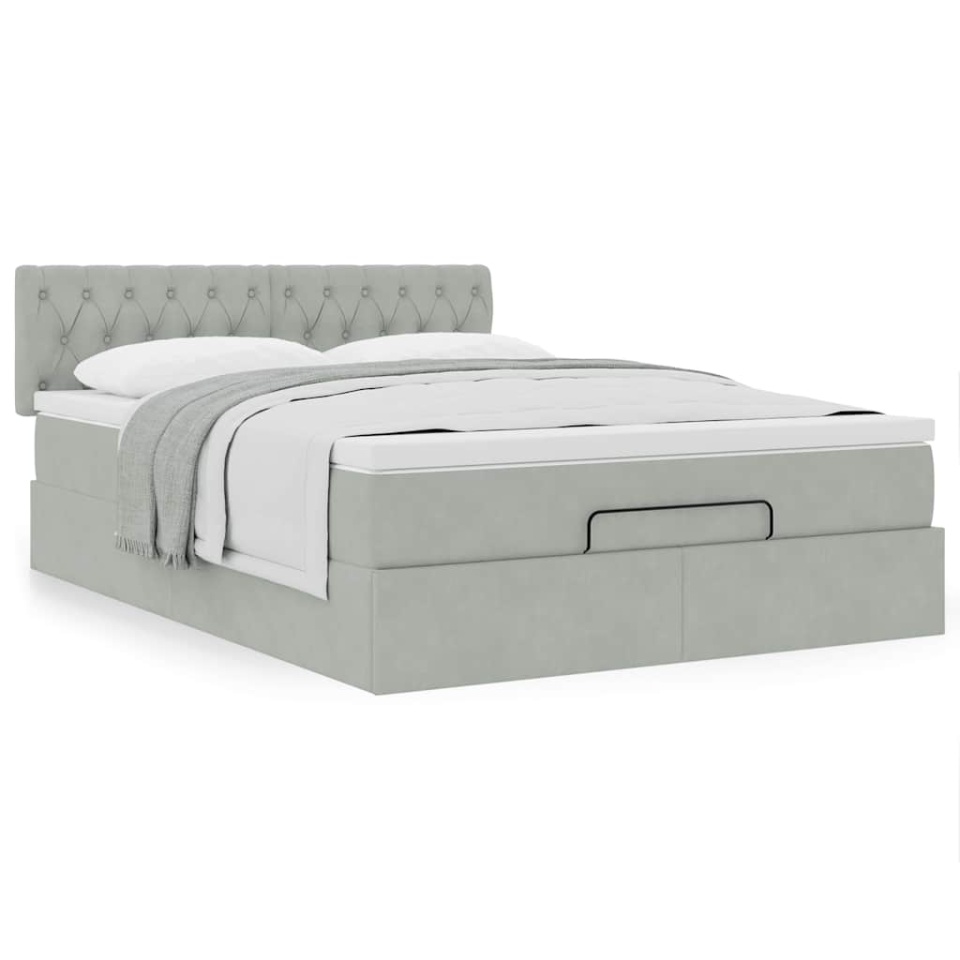 Cadru de pat otoman cu saltea Gri deschis 140x200cm catifea - 3 | YEO