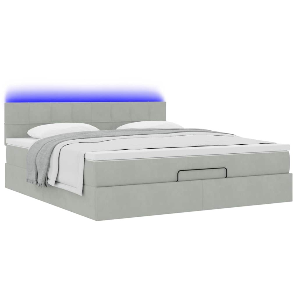 Cadru de pat otoman cu saltea Gri deschis 180x200cm catifea - 2 | YEO
