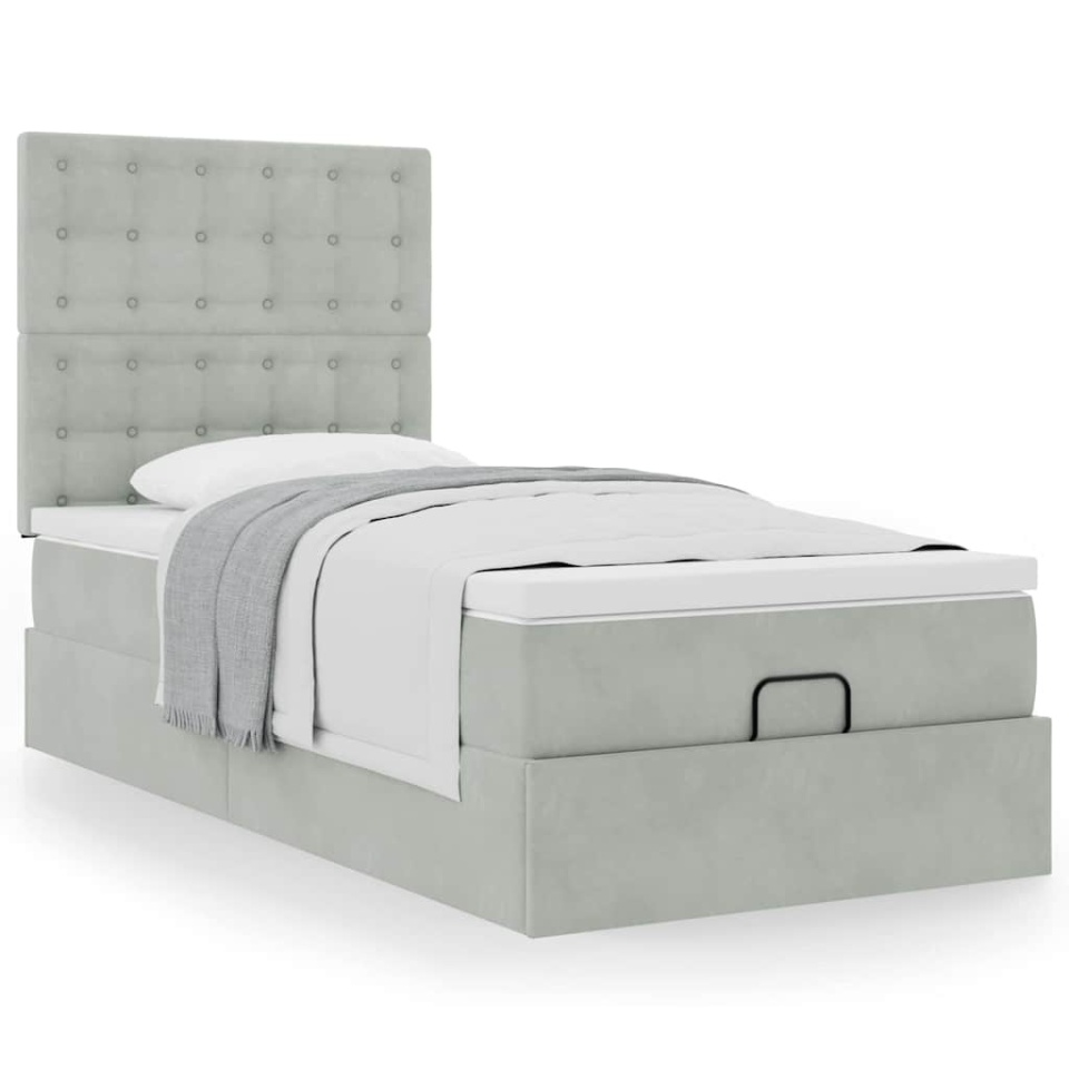 Cadru de pat otoman cu saltele Gri deschis 100x200cm catifea - 3 | YEO