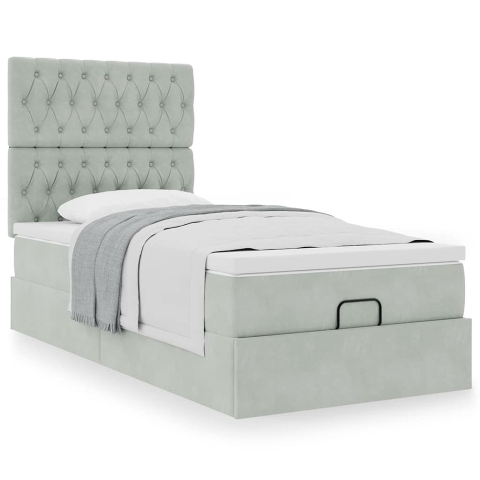 Cadru de pat otoman cu saltele Gri deschis 90x200cm catifea - 3 | YEO