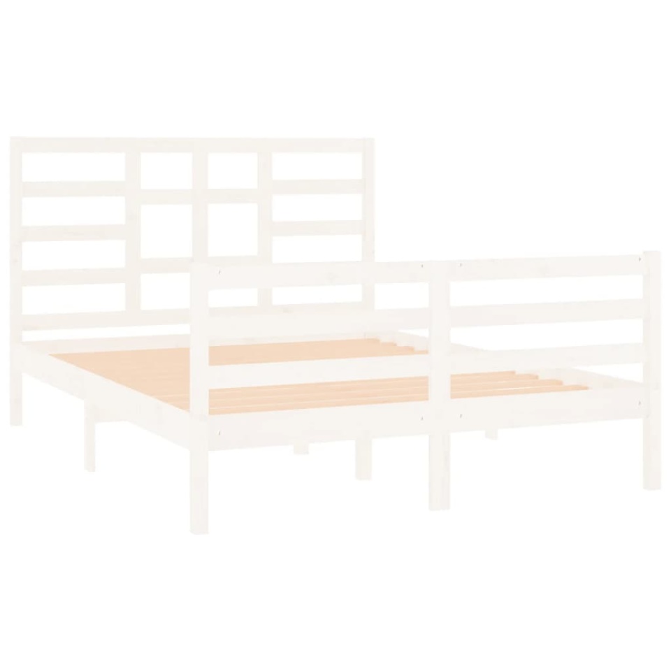 Cadru pat, alb, 140x190 cm, lemn masiv - 3 | YEO