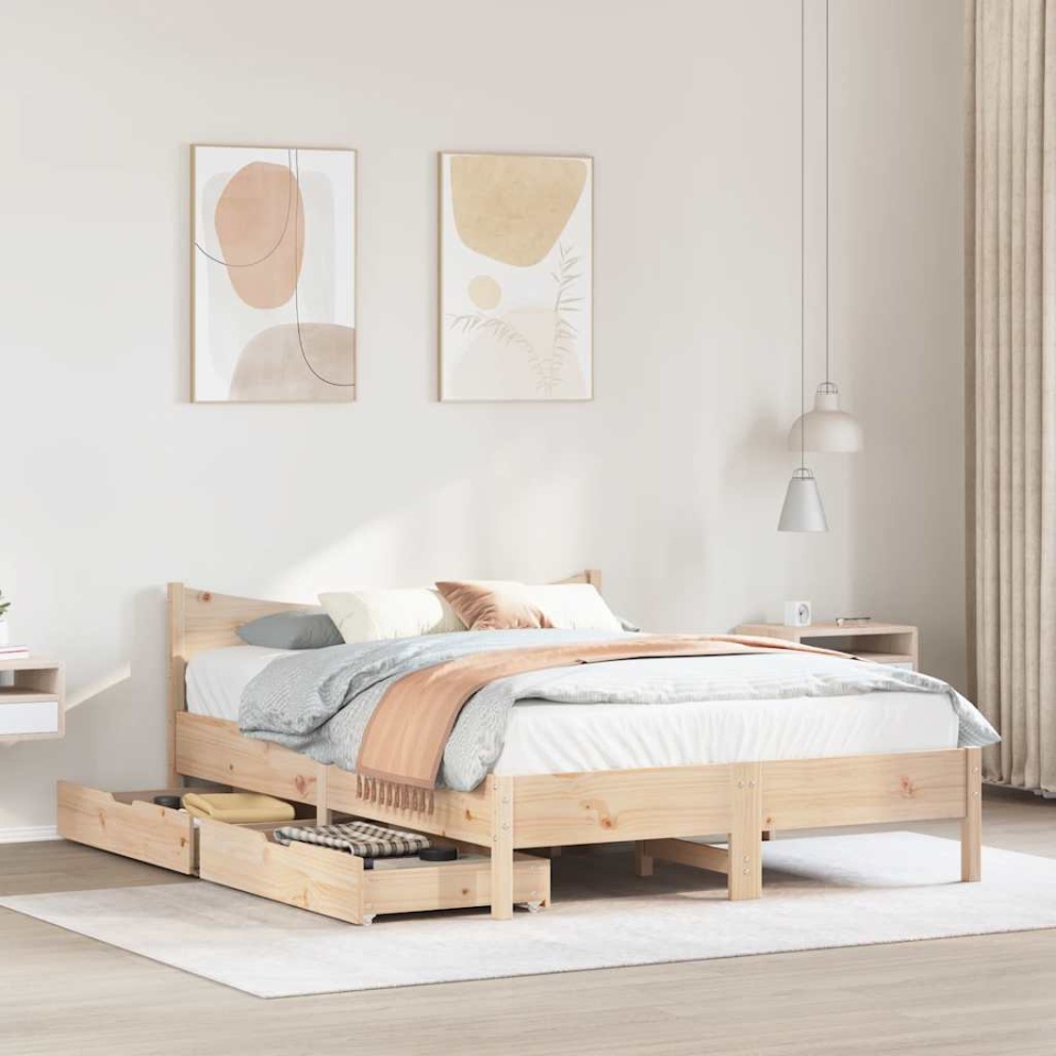 Cadru pat cu sertare, 140x200 cm, lemn masiv pin - 2 | YEO