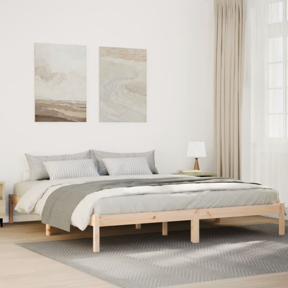 Cadru pat foarte lung fără saltea, 180x210 cm, lemn masiv pin