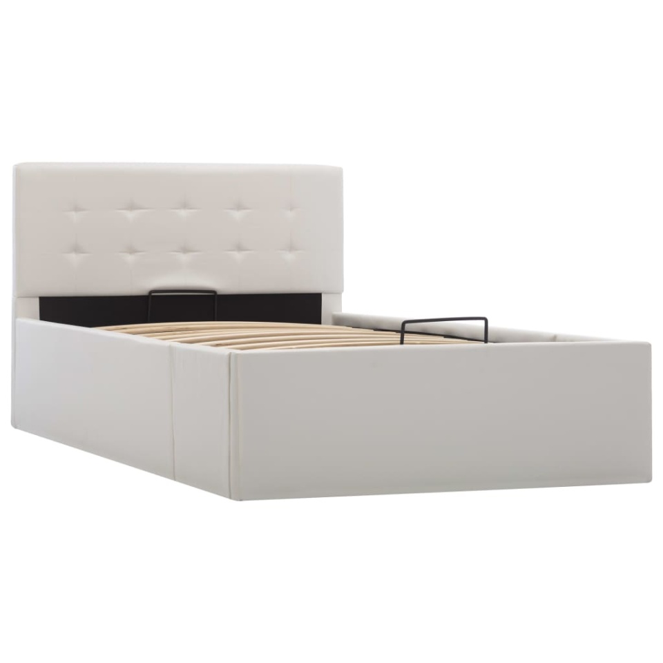 Cadru pat hidraulic cu ladă, alb, 90 x 200 cm, piele ecologică - 2 | YEO