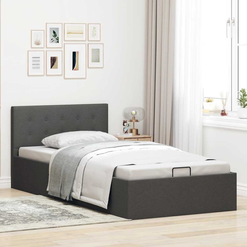 Cadru pat hidraulic cu ladă, gri închis, 90x200 cm, textil - 3 | YEO