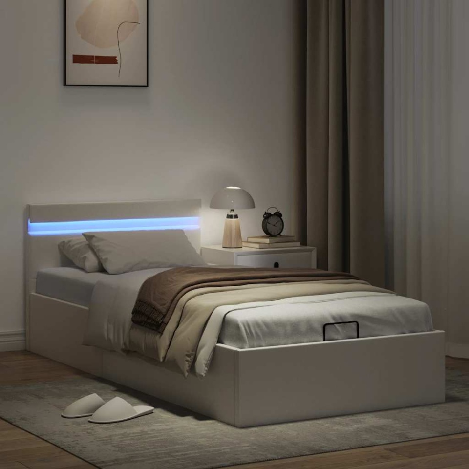 Cadru pat hidraulic cu ladă LED alb 90x200 cm piele ecologică - 3 | YEO