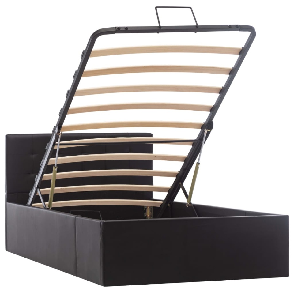 Cadru pat hidraulic cu ladă negru 90 x 200 cm piele ecologică - 1 | YEO