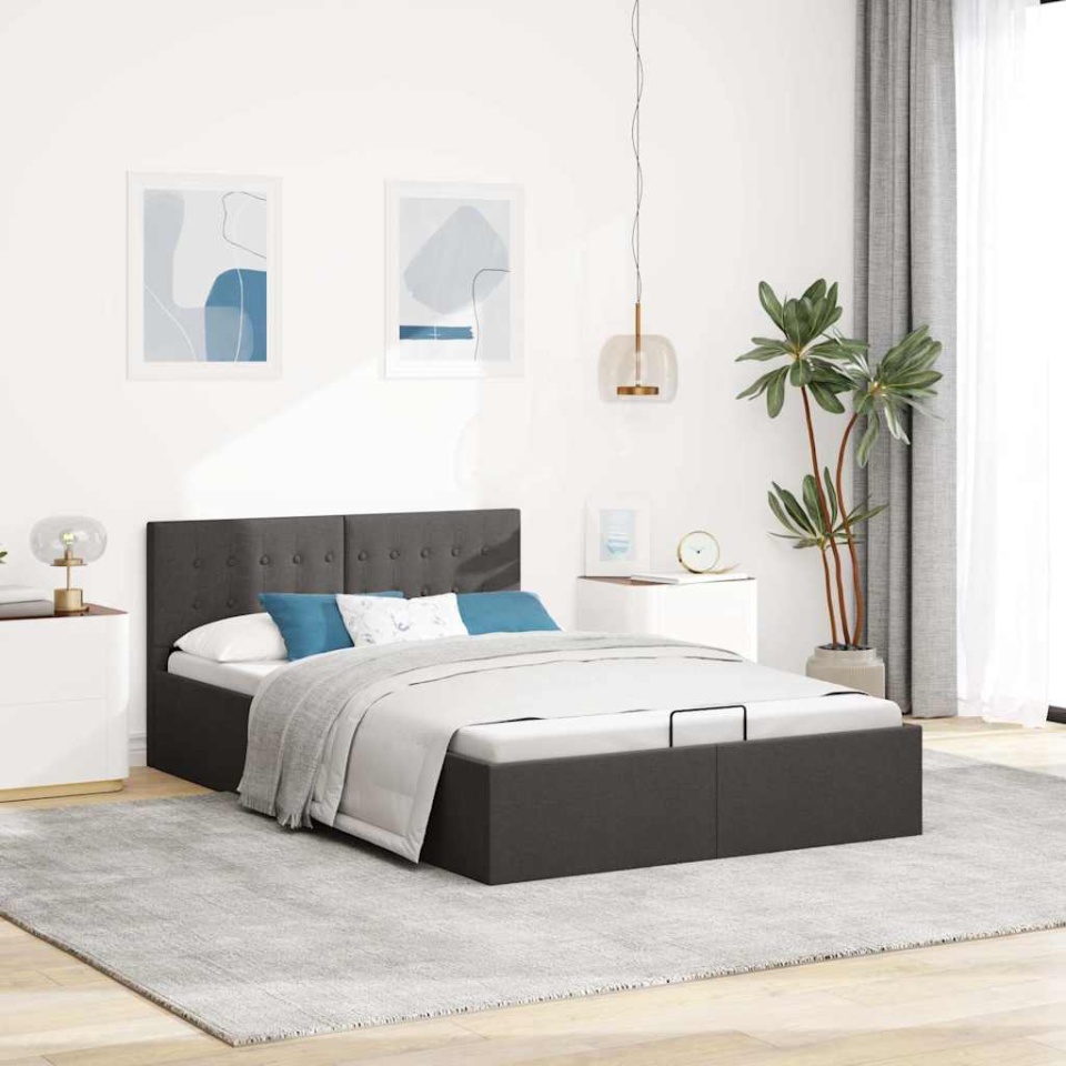 Cadru pat hidraulic depozitare gri închis 140x200 cm textil - 3 | YEO
