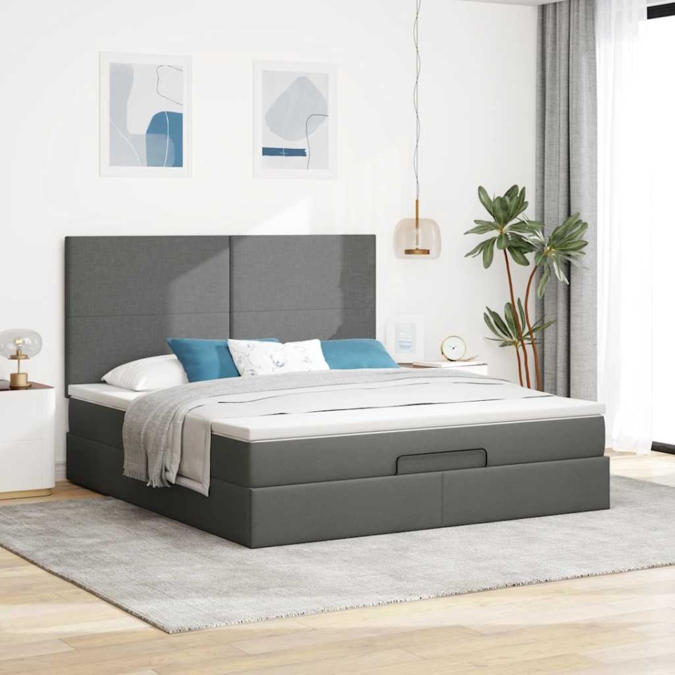 Cadru pat otoman cu saltea țesătură gri închis 180x200 cm - 2 | YEO