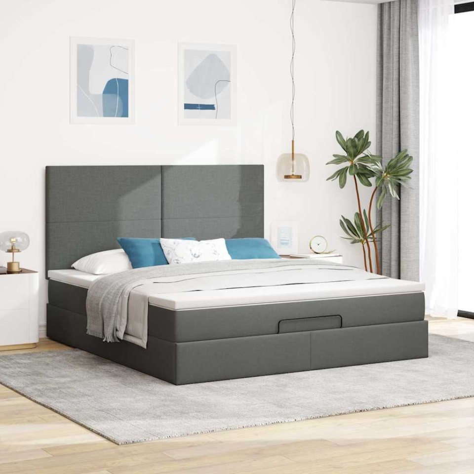Cadru pat otoman cu saltea țesătură gri închis 180x200 cm - 3 | YEO