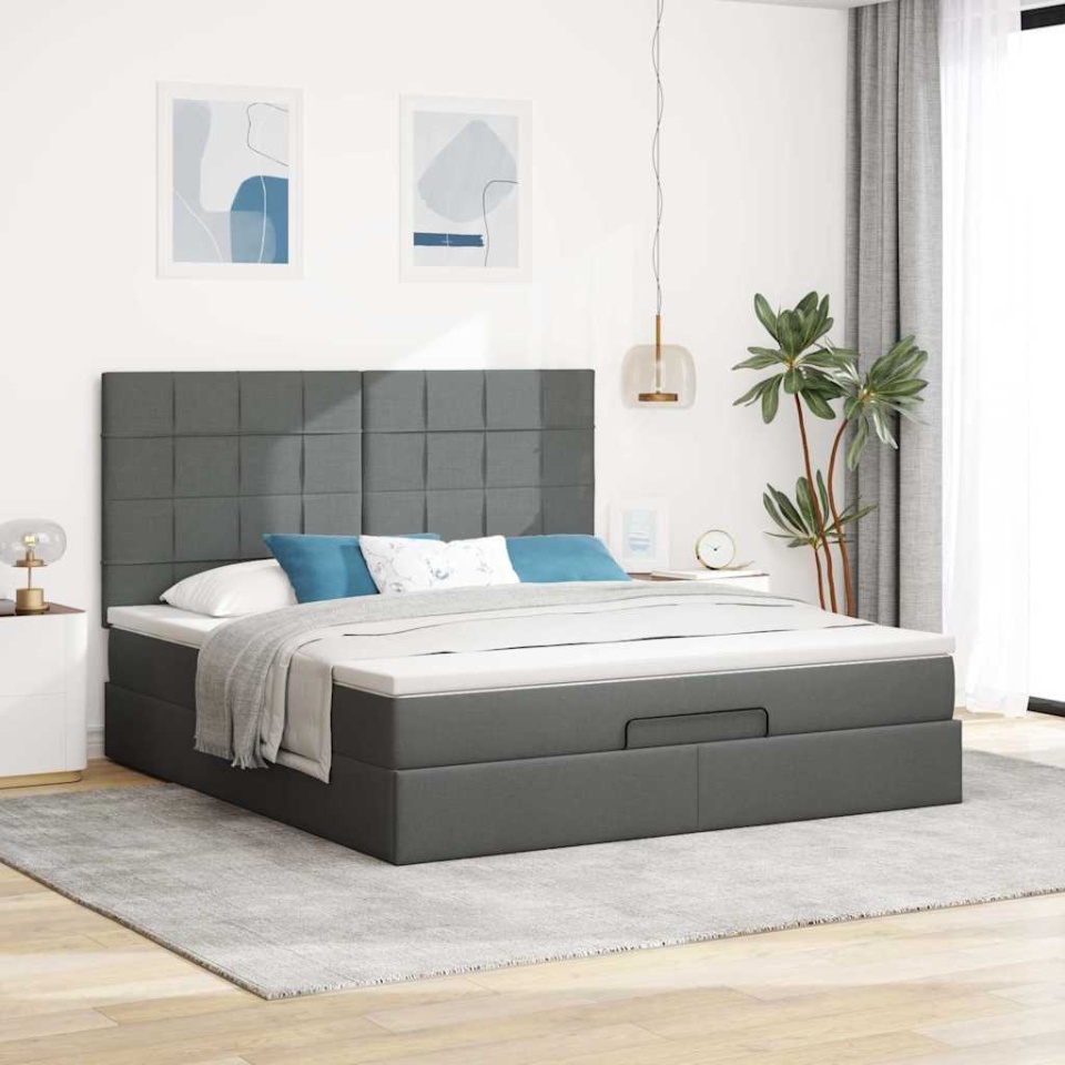 Cadru pat otoman cu saltea țesătură gri închis 180x200 cm - 2 | YEO