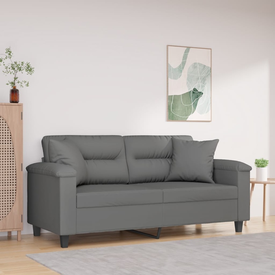 Canapea cu 2 locuri, cu perne, gri, 140 cm, microfibră