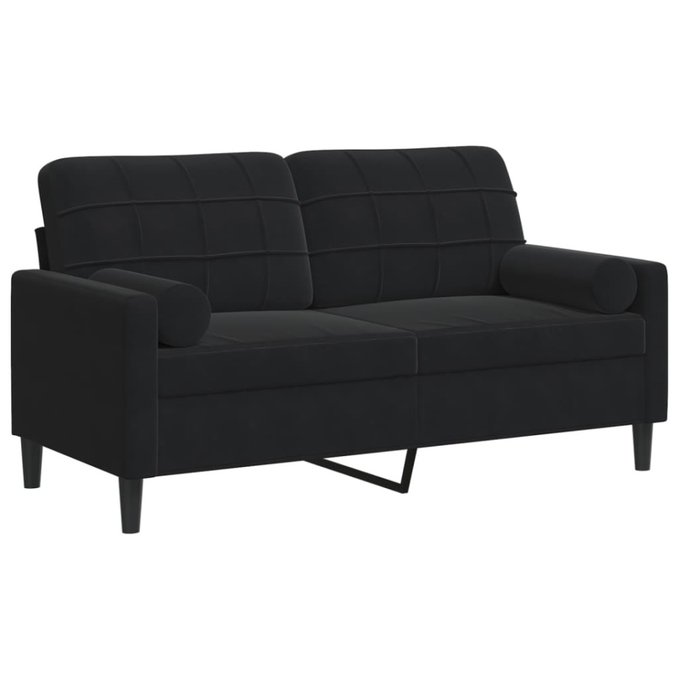 Canapea cu 2 locuri cu pernuțe, negru, 140 cm, catifea - 1 | YEO