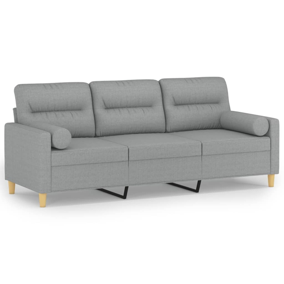 Canapea cu 3 locuri cu pernuțe, gri deschis, 180 cm, textil - 1 | YEO