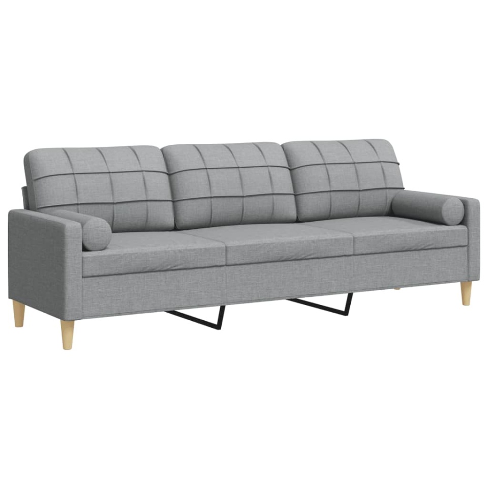 Canapea cu 3 locuri cu pernuțe, gri deschis, 210 cm, textil - 1 | YEO