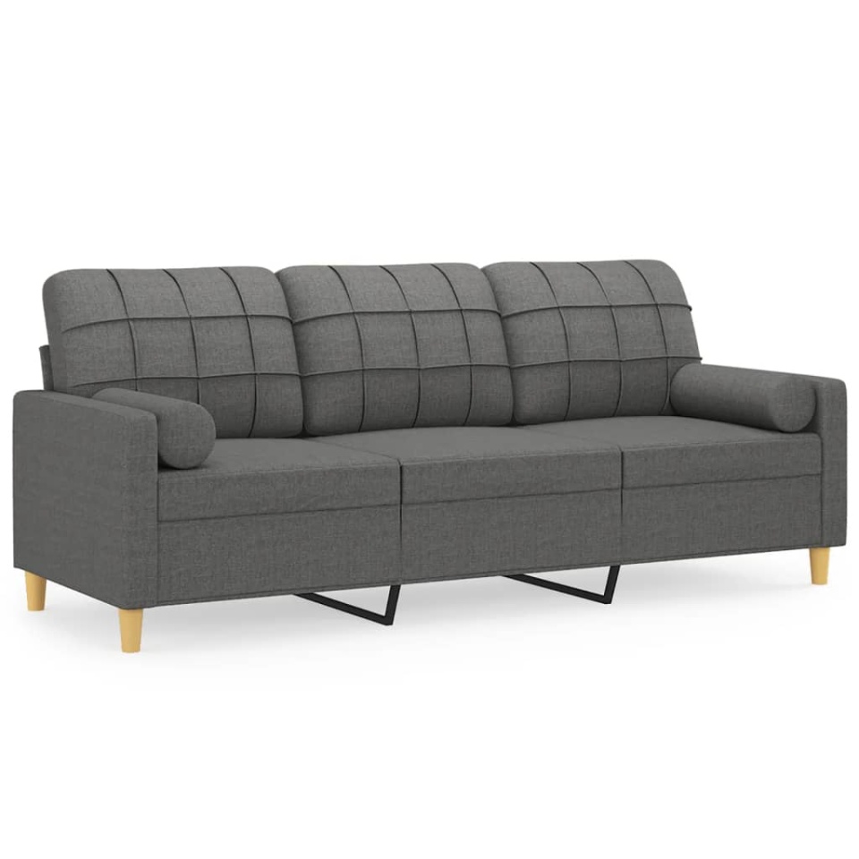 Canapea cu 3 locuri cu pernuțe, gri închis, 180 cm, textil - 1 | YEO