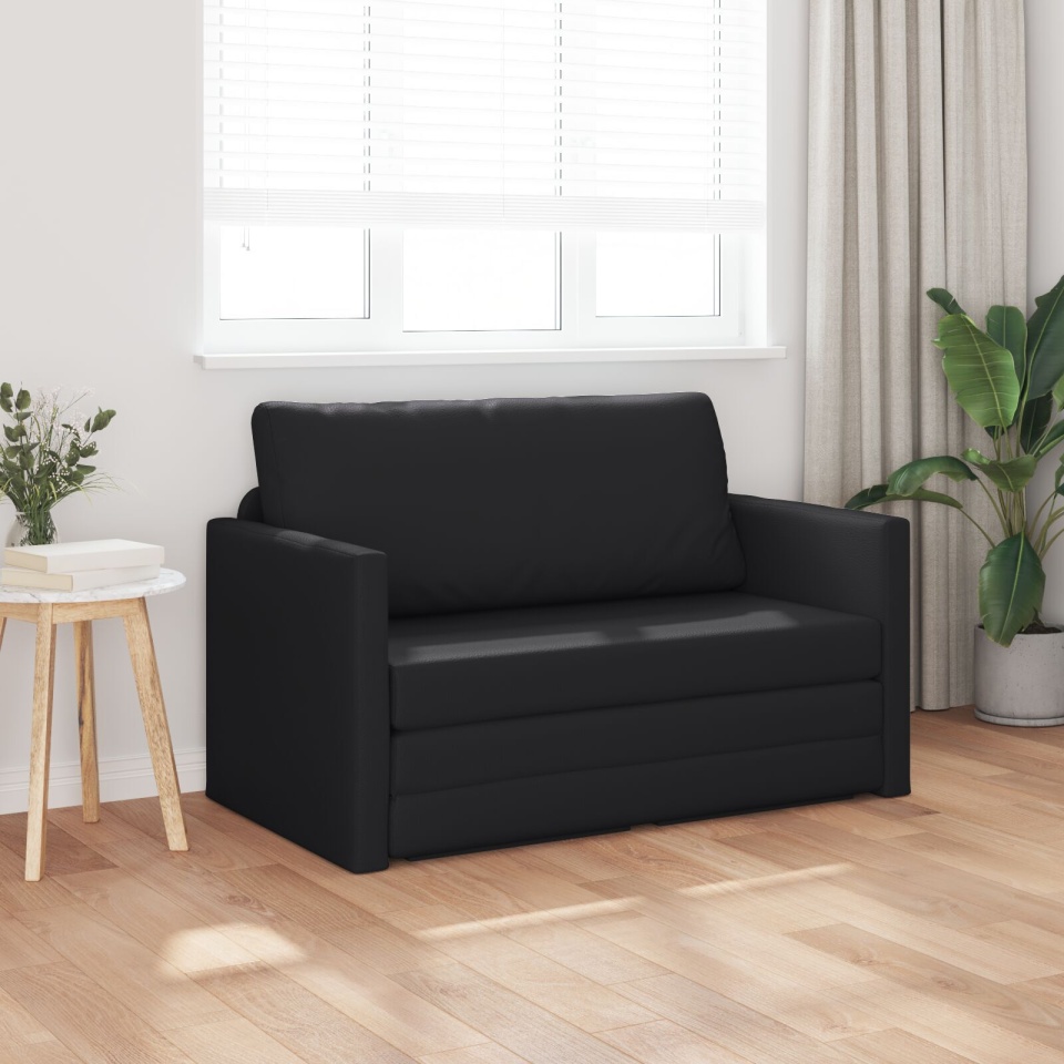 Canapea de Podea Pat 2 în 1 Neagră 124x71x78 cm Piele Sintetică - 2 | YEO