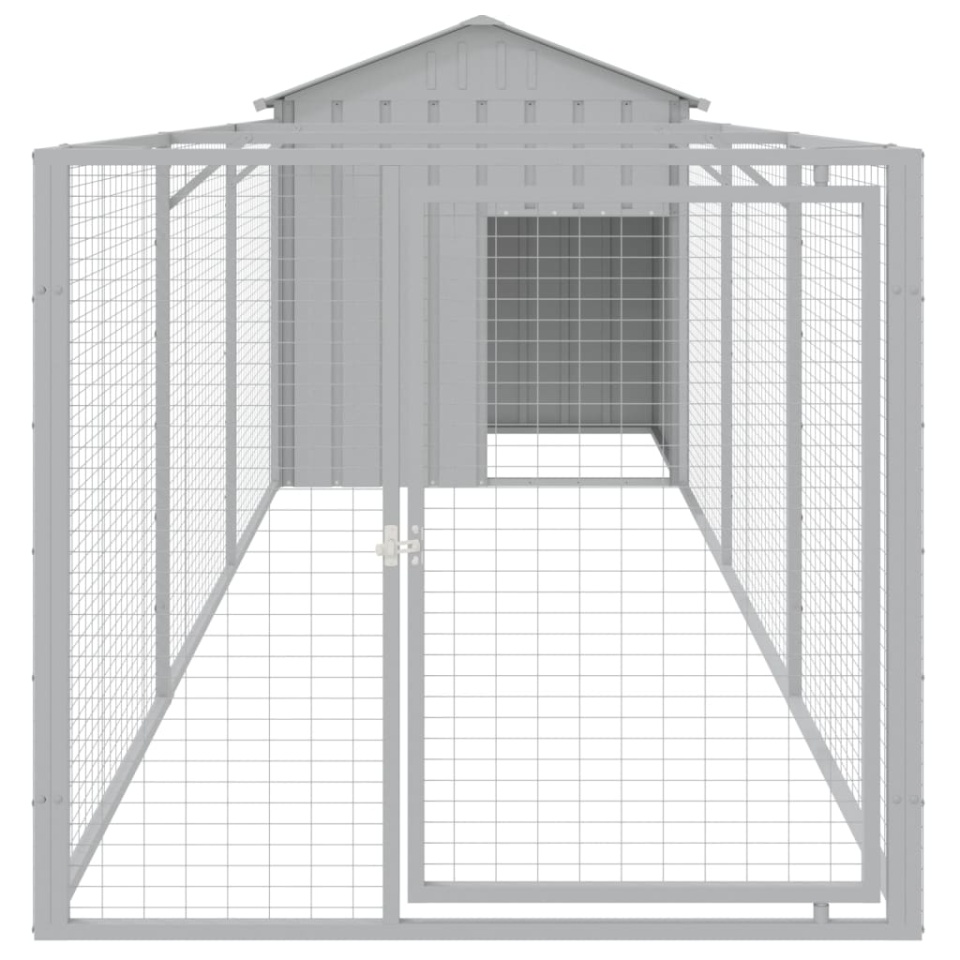 Casă câine & acoperiș gri deschis 117x405x123cm oțel galvanizat - 2 | YEO