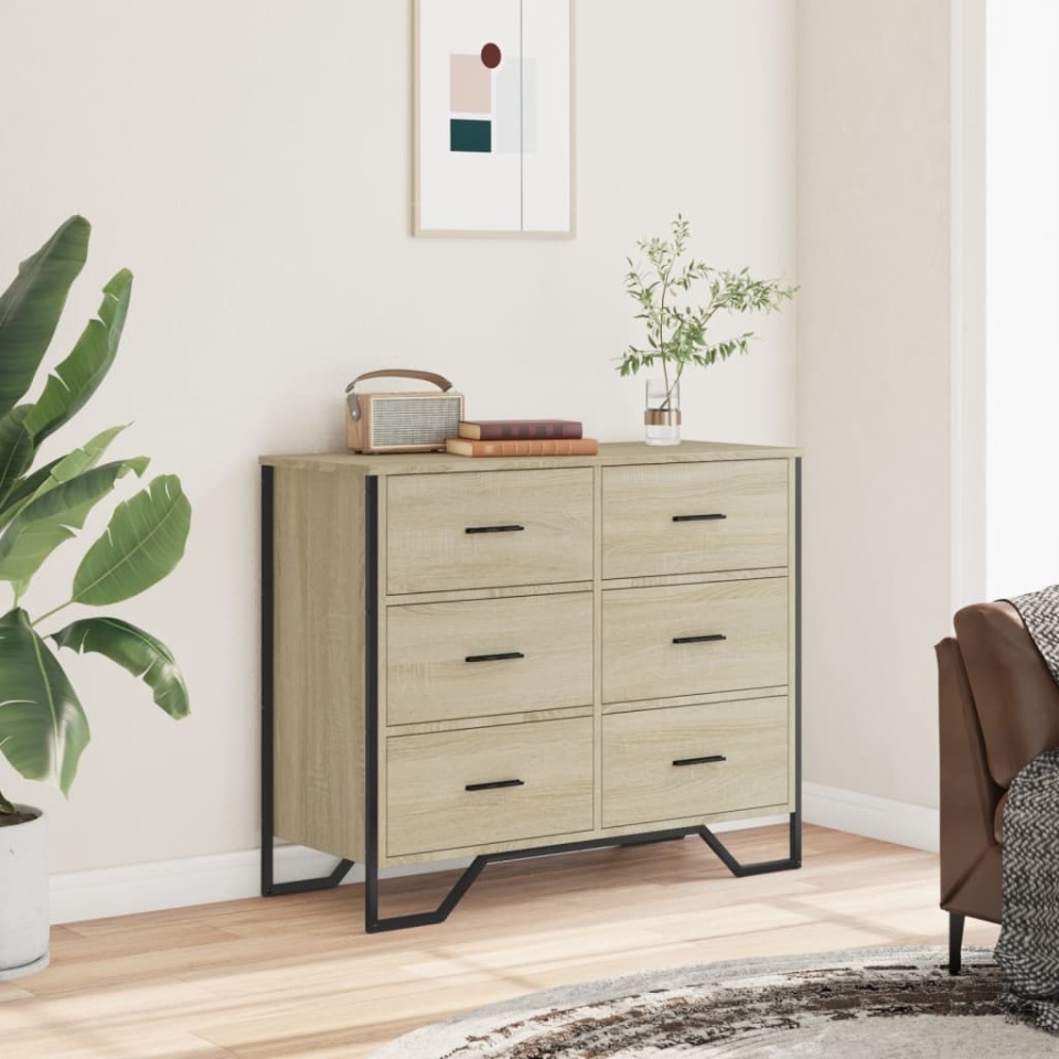 Comodă cu sertare, stejar sonoma 91x35,5x74,5 cm lemn prelucrat - 2 | YEO