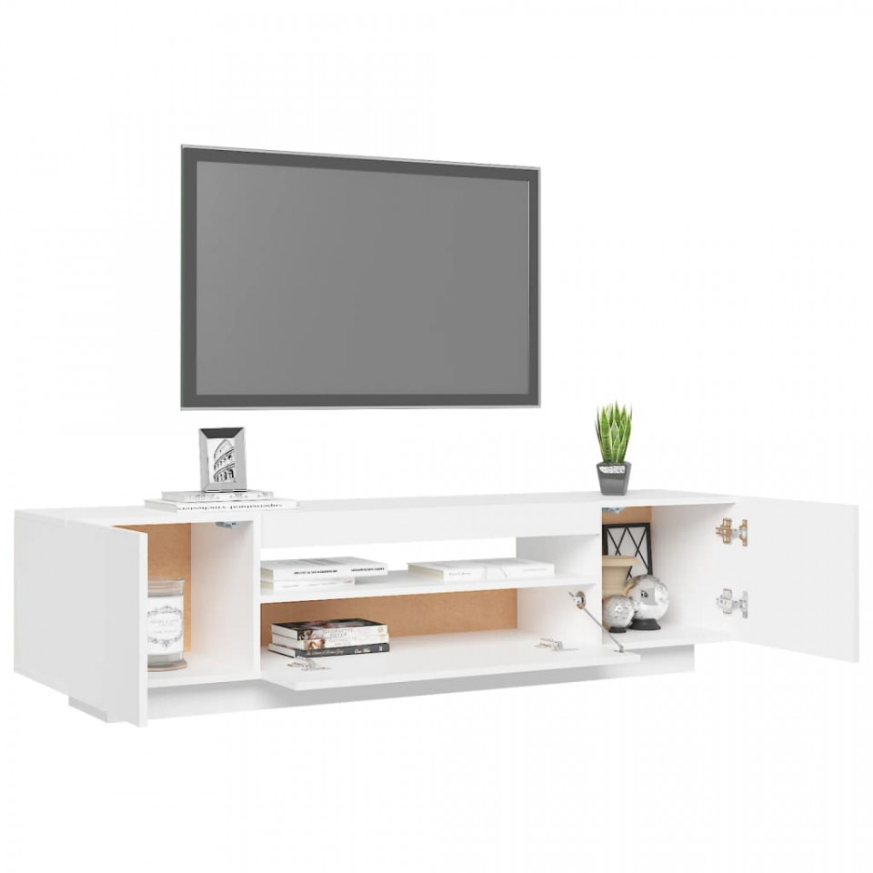 Comodă TV cu lumini LED, alb, 160x35x40 cm - 4 | YEO