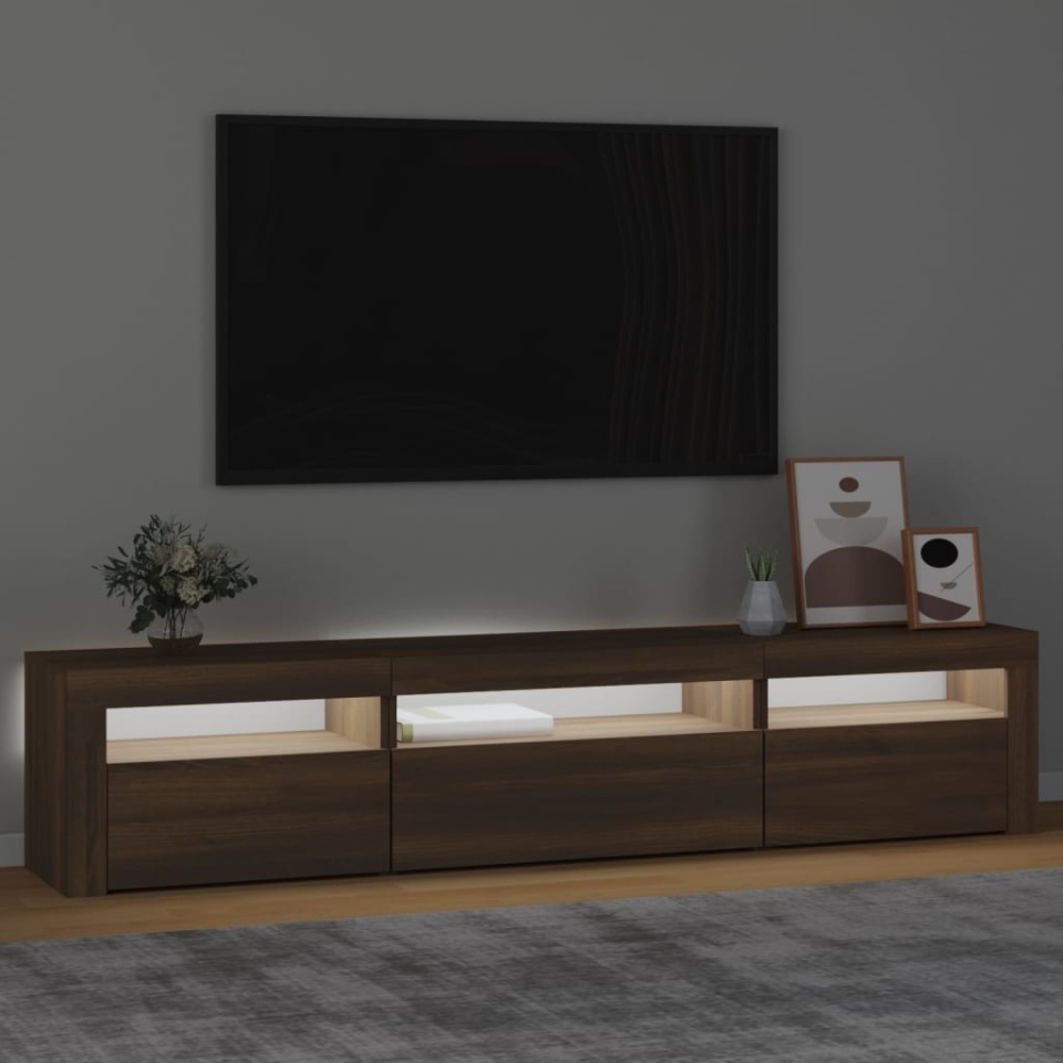 Comodă TV cu lumini LED, stejar maro, 195x35x40 cm - 2 | YEO