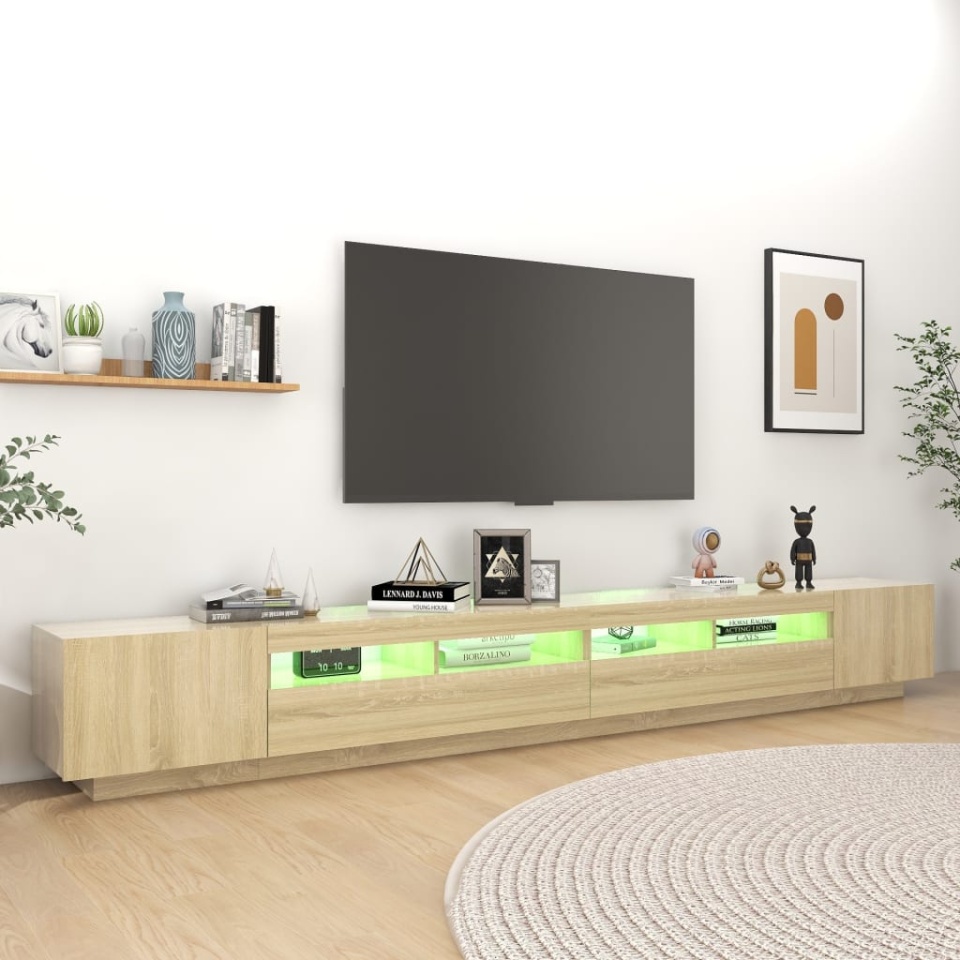 Comodă TV cu lumini LED, stejar sonoma, 300x35x40 cm