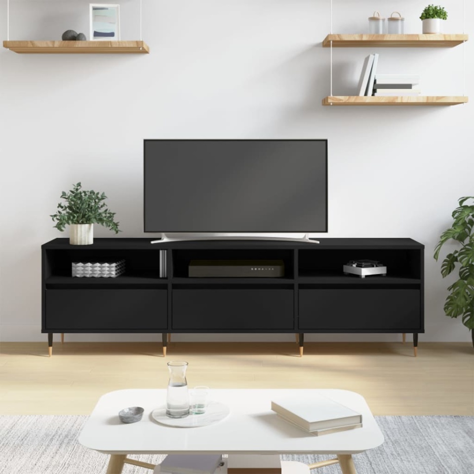 Comodă TV, negru, 150x30x44,5 cm, lemn prelucrat