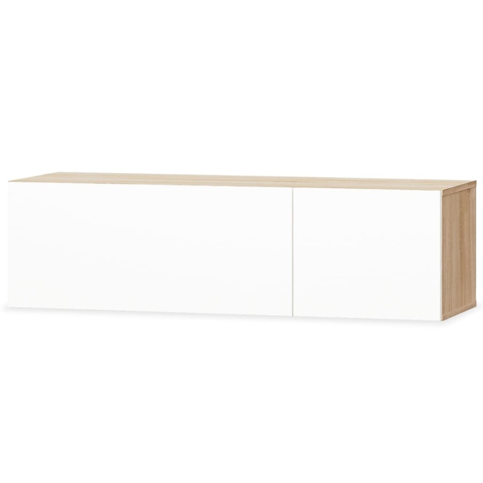 Comodă TV, PAL 120 x 40 x 34 cm, alb extralucios și stejar - 1 | YEO