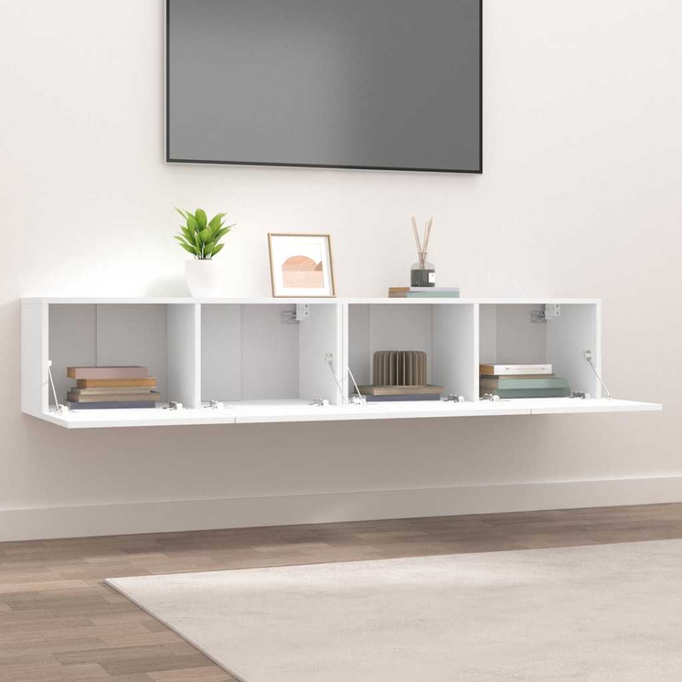 Comode TV, 2 buc., alb, 80x30x30 cm, lemn prelucrat - 2 | YEO