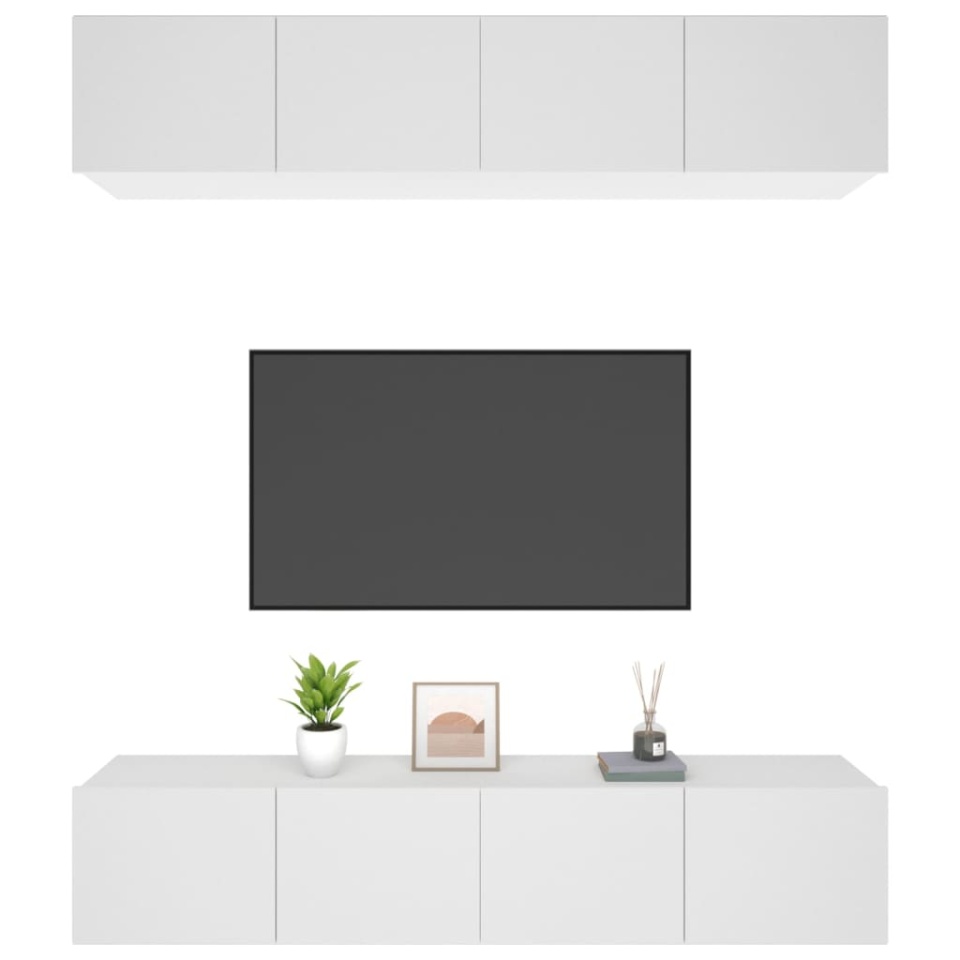 Comode TV, 4 buc., alb, 80x30x30 cm, lemn prelucrat - 3 | YEO